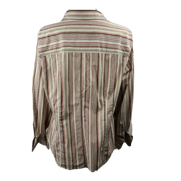 Style & Co Shirt Womens Plus Size 18W Brown Pink White Striped Button Down - Picture 3 of 6